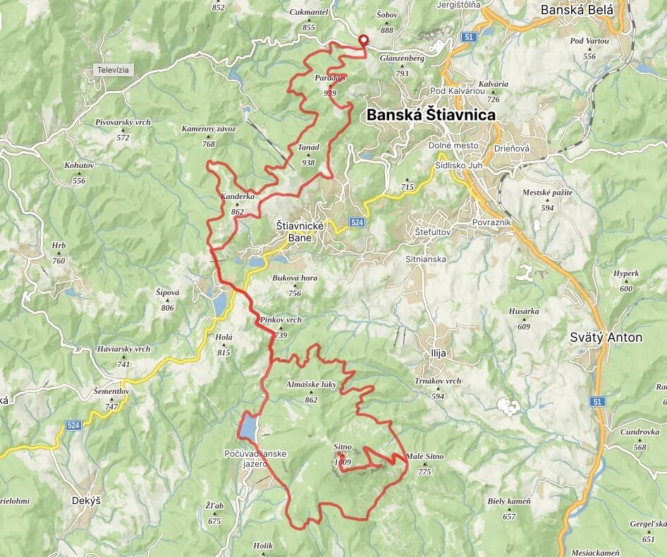 Trasa okolo Banskej Stiavnice bikom
